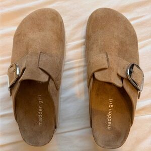 Madden Girl Brown Suede Buckle Slip-Ons